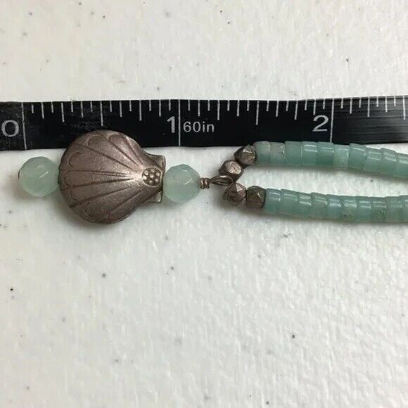 Beaded Aventurine Necklace 19in Heishi Beads Discs Silver Tone Shell Pendant - Picture 2 of 8